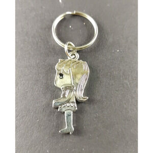 Anime Girl Silver Tone Keychain Metal Shiny Futuristic